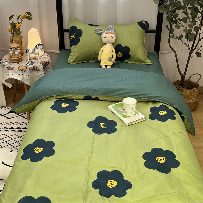 ins小清新花卉绿色学生宿舍床上三件套水洗棉床单被套床上四件套