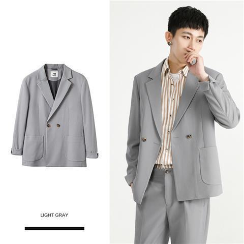 Three-piece high-end Korean style solid color small suit trendy light familiar suit suit men's casual gray-green jacket handsome man