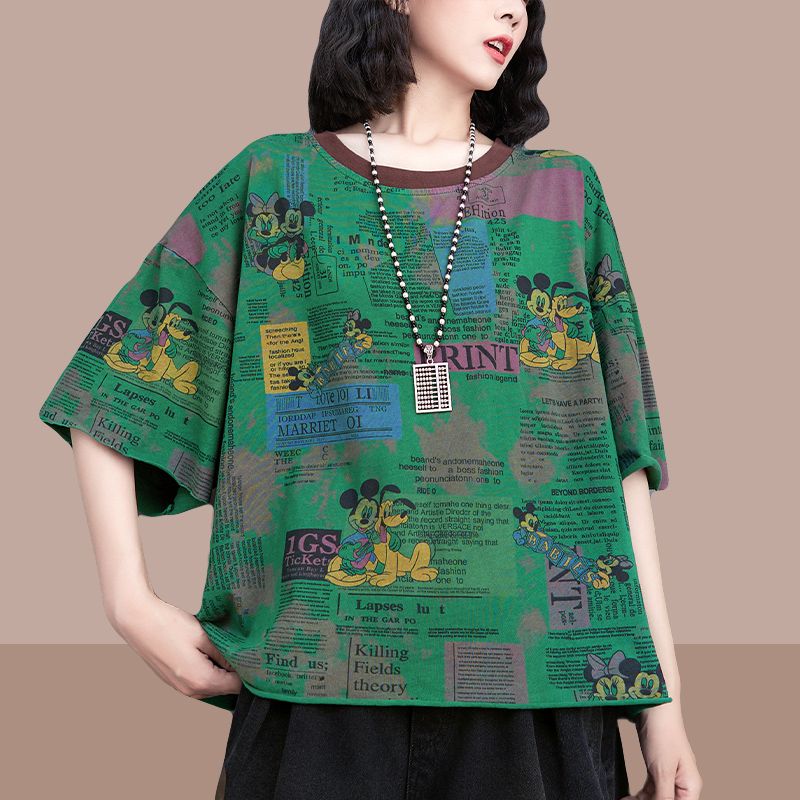 [Pure cotton] short-sleeved T-shirt women's 2023 summer new simple fashion Korean version large size age-reducing loose top