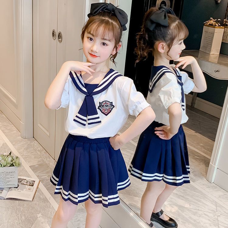 女童裝連衣裙夏裝2022新款洋氣網紅夏季學院風兒童時髦jk套裝裙子