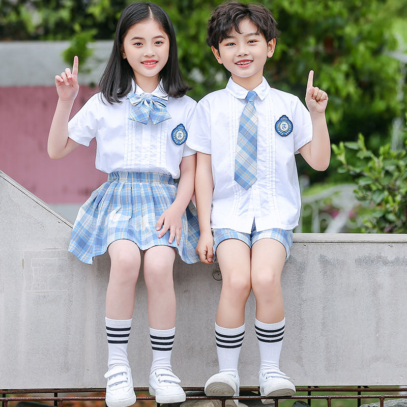幼兒園園服夏季學院風格子大班畢業照表演服裙校服小學生班服夏裝