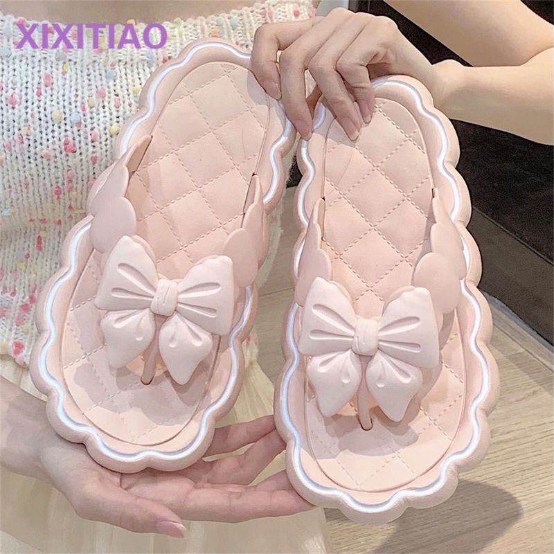 Thin strips new ins sweet lace flip flops summer students wear all-match non-slip soft-soled beach shoes women