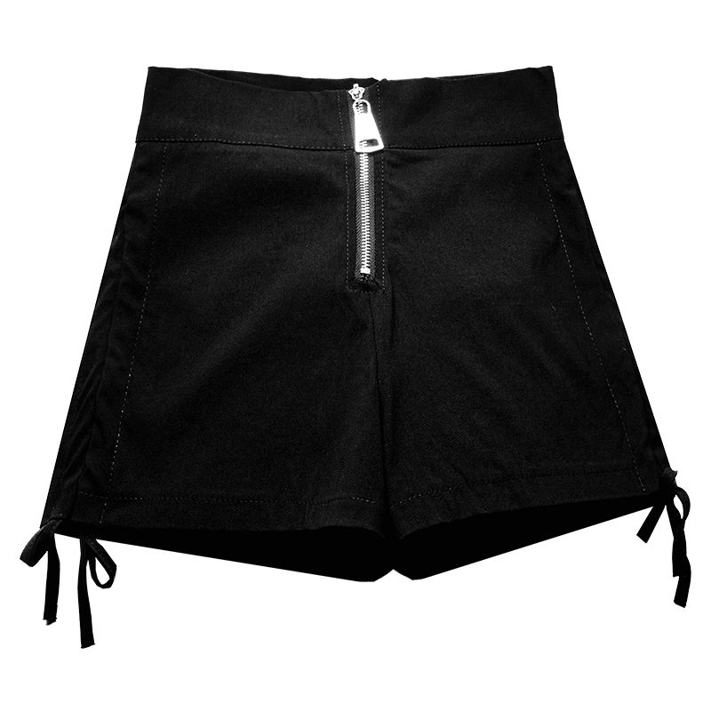 高腰抽绳黑色紧身设计感短裤女夏季辣妹网红爆款修身弹力超短热裤