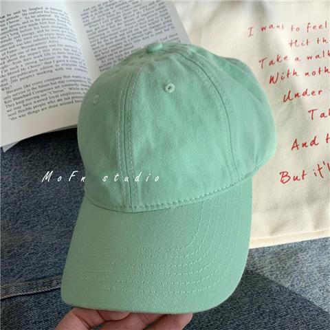 The king of collocation#solid color baseball cap women's wild face small summer sunshade American soft top big head cap