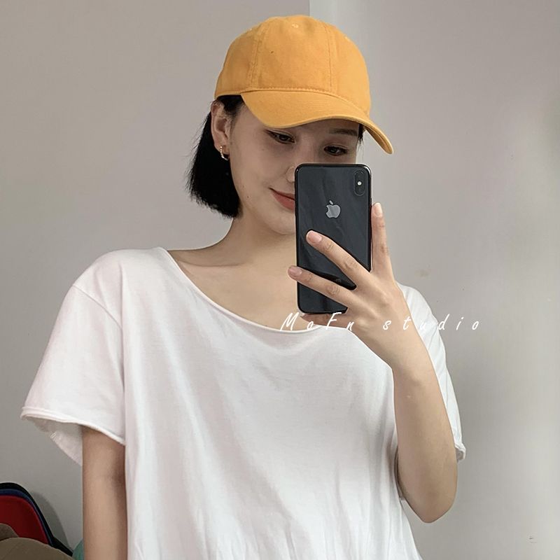 The king of collocation#solid color baseball cap women's wild face small summer sunshade American soft top big head cap