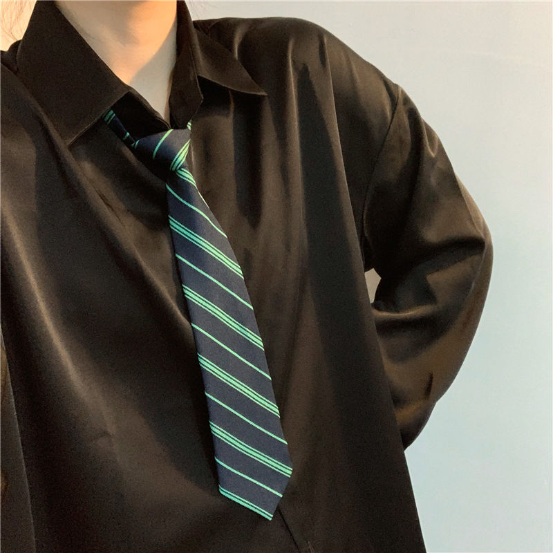 jk条纹领带衬衫女生短款日系学生学院风dk小领带男免打制服校供感