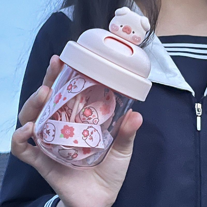 Pig water cup ins wind super high appearance cute girl heart high temperature resistant straw cup student portable handy cup
