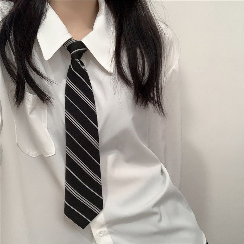 jk条纹领带衬衫女生短款日系学生学院风dk小领带男免打制服校供感