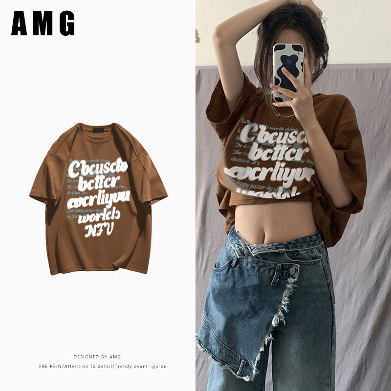 XYM pure cotton 100% European and American style retro letter short-sleeved T-shirts for men and women summer loose 2022 new tops ins trend