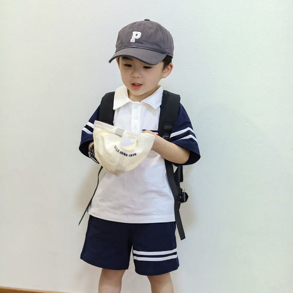 Boys suit summer college wind big boy handsome polo shirt baby foreign style short-sleeved two-piece suit tide