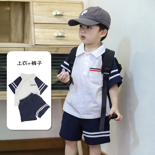 巧智優男童套裝夏季學院風中大童帥氣polo衫寶寶洋氣短袖兩件套潮