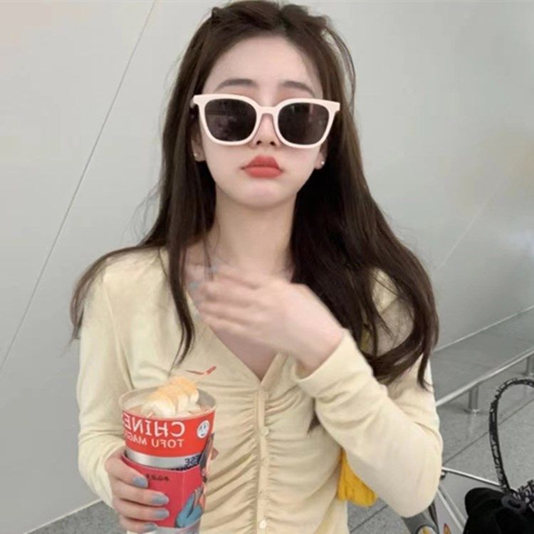 Retro brown square face small sunglasses Queen Jiaer same style ins net red hot girl sunscreen sunglasses