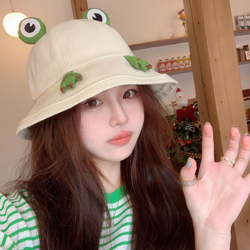 Cute frog hat female summer net red fisherman hat 2022 new sun sunscreen cover whole face sun hat thin section