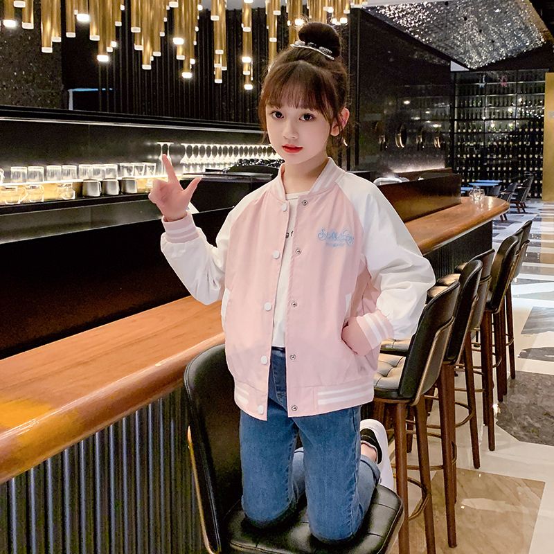 女童外套春秋款棒球服2023新款儿童洋气韩版时髦春装开衫夹克上衣