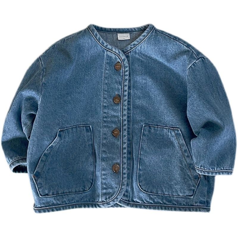 Korean version of children's spring and autumn new all-match boys and girls round neck denim jacket windproof cardigan neutral casual jacket tide