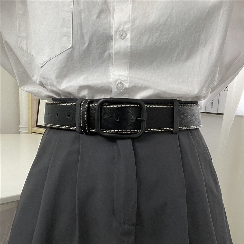 Belt for men with worn-out treading lines, wide Korean youth fashion, silver needle buckle, casual belt, versatile belt_viptrois.com
