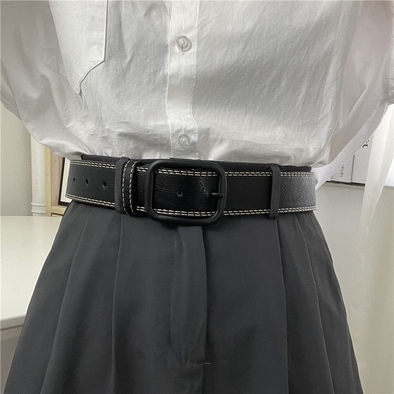 Belt for men with worn-out treading lines, wide Korean youth fashion, silver needle buckle, casual belt, versatile belt_viptrois.com