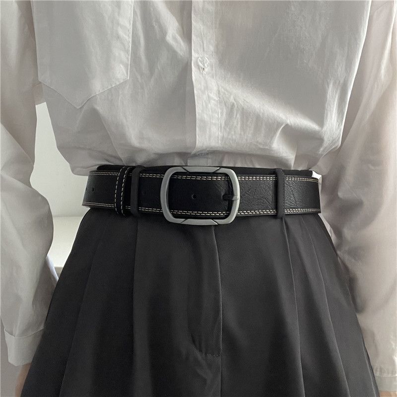 Belt for men with worn-out treading lines, wide Korean youth fashion, silver needle buckle, casual belt, versatile belt_viptrois.com