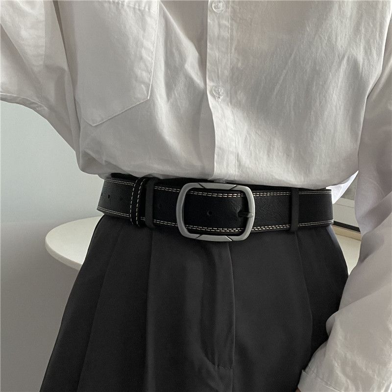 Belt for men with worn-out treading lines, wide Korean youth fashion, silver needle buckle, casual belt, versatile belt_viptrois.com