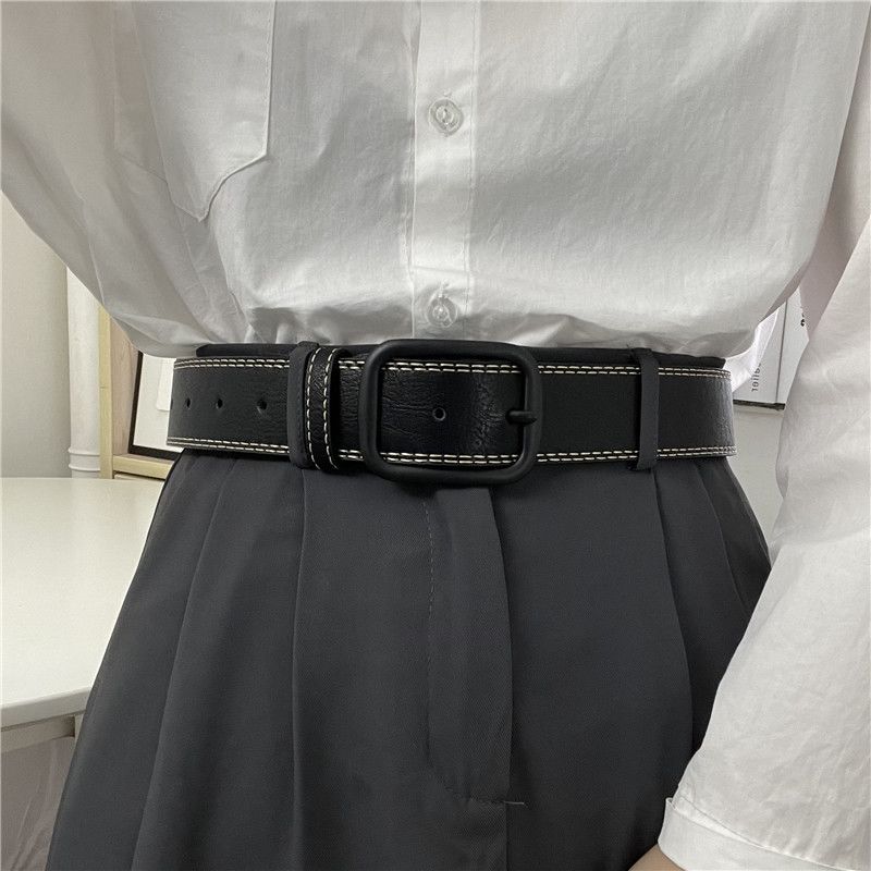 Belt for men with worn-out treading lines, wide Korean youth fashion, silver needle buckle, casual belt, versatile belt_viptrois.com