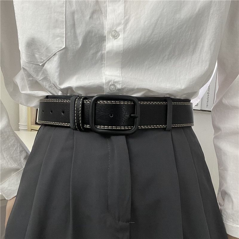Belt for men with worn-out treading lines, wide Korean youth fashion, silver needle buckle, casual belt, versatile belt_viptrois.com