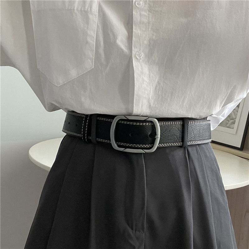 Belt for men with worn-out treading lines, wide Korean youth fashion, silver needle buckle, casual belt, versatile belt_viptrois.com