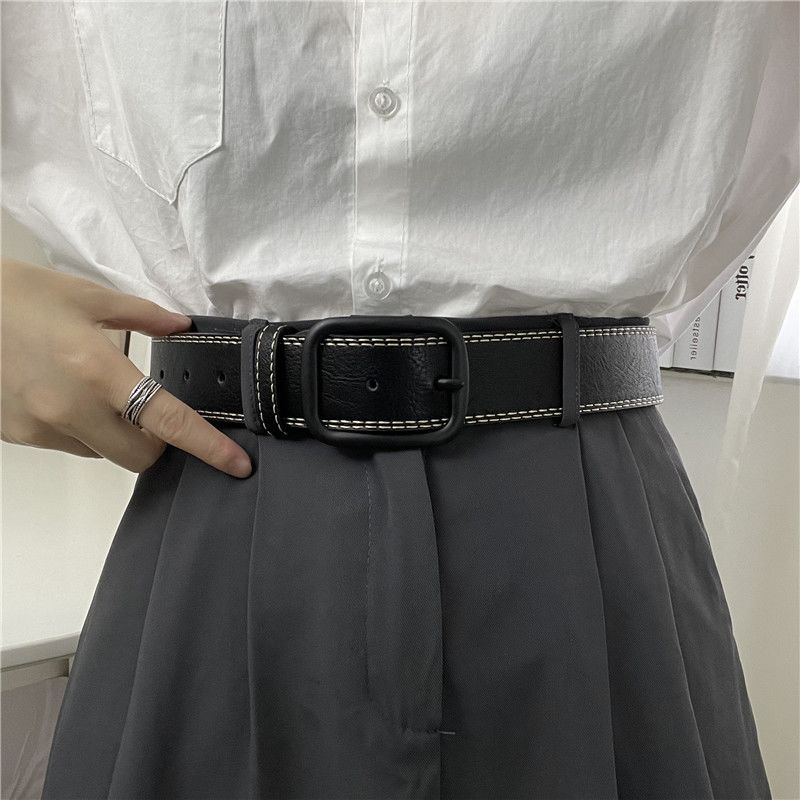 Belt for men with worn-out treading lines, wide Korean youth fashion, silver needle buckle, casual belt, versatile belt_viptrois.com
