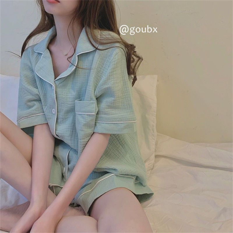Pajamas women's summer new ins style Korean version simple solid color casual thin section can be worn outside short-sleeved home service suit