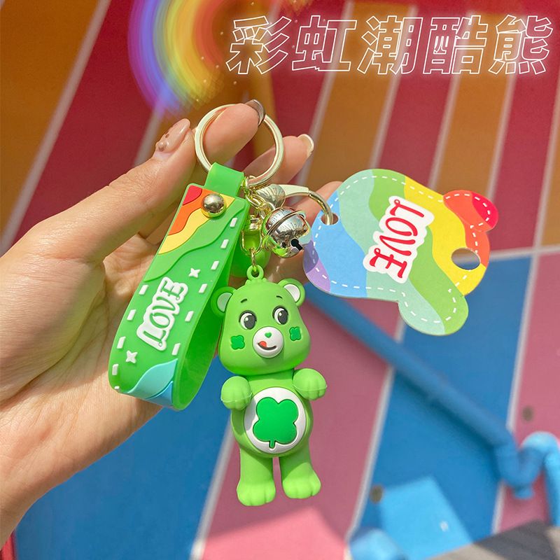 創意彩虹潮酷熊鑰匙扣可愛呆萌公仔鑰匙鏈書包小掛件包包掛飾禮品-一家雜貨鋪