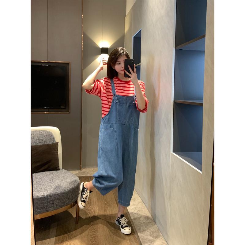 Age-reducing all-match overalls women's casual fashion loose slim retro all-match nine-point jumpsuit jeans
