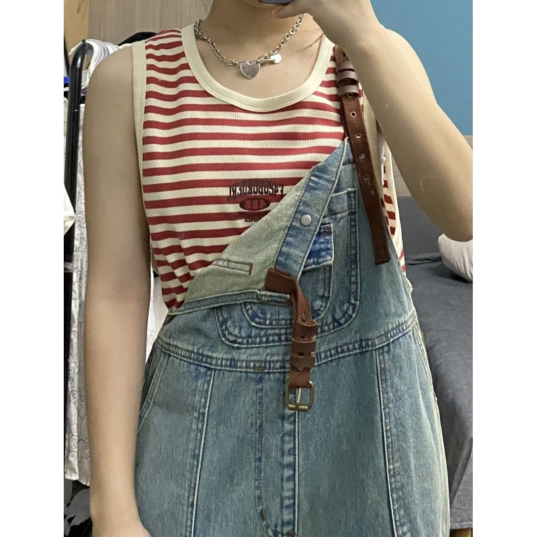 High waist straight denim overalls women's  autumn and summer new age-reducing niche loose jumpsuit trousers ins tide