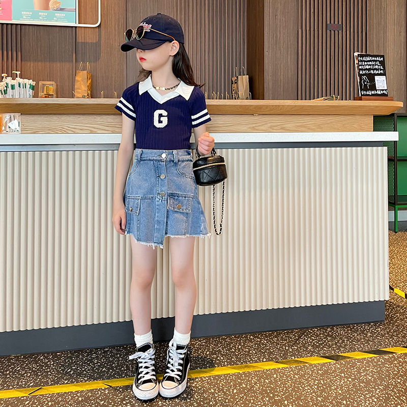 Girls' shorts summer denim skirt pants  new big children's foreign style summer suit children's hot pants girls fashion