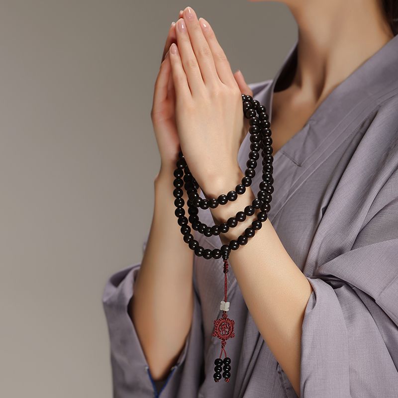 越南黑檀108颗佛珠念珠手串和尚主法挂珠脖子打坐背云流苏男女款