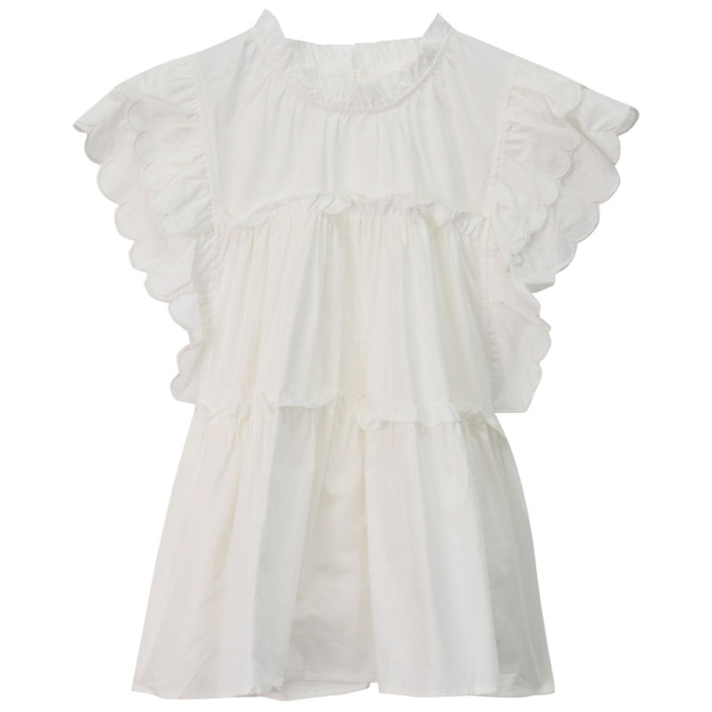 Feifei sleeve white shirt top women's summer 2022 new ruffle design chic chic slimming and age-reducing doll shirt