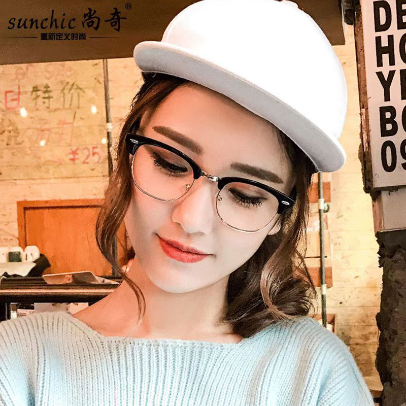Sven scum half-frame myopia glasses men's fashion can be equipped with degrees retro all-match anti-blue light goggles female students