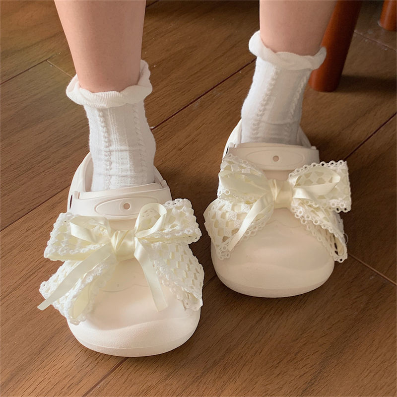 Thin strip princess wind lace bowknot hole shoes summer girls wear eva deodorant soft thick-soled beach shoes