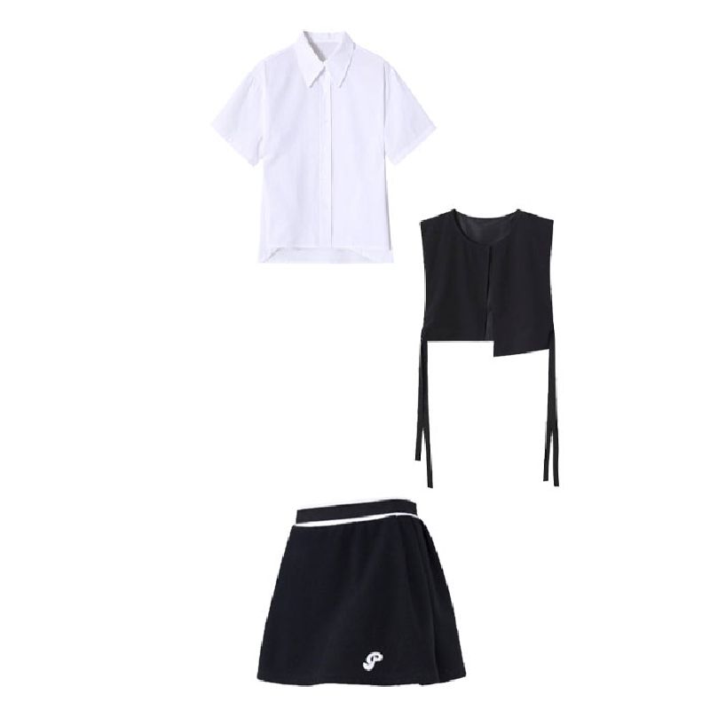 Summer college style suit cool salt system small man wearing Hong Kong style retro fried street shirt vest three-piece suit skirt