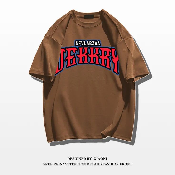 American retro brown original design trendy brand hip-hop summer loose short-sleeved t-shirt female couple ins top male