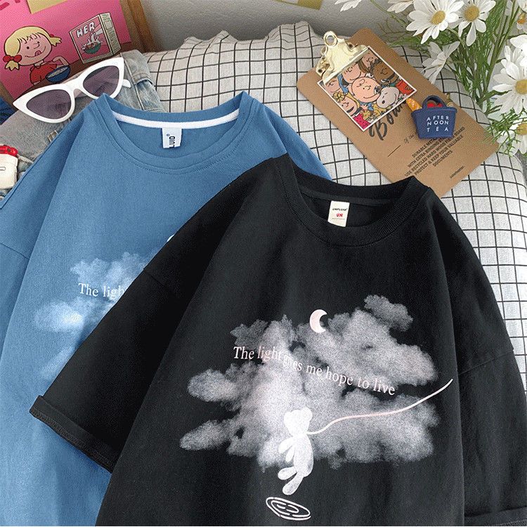 Salt college style 2022 summer new Japanese printed short-sleeved T-shirt female ins student loose all-match top trend