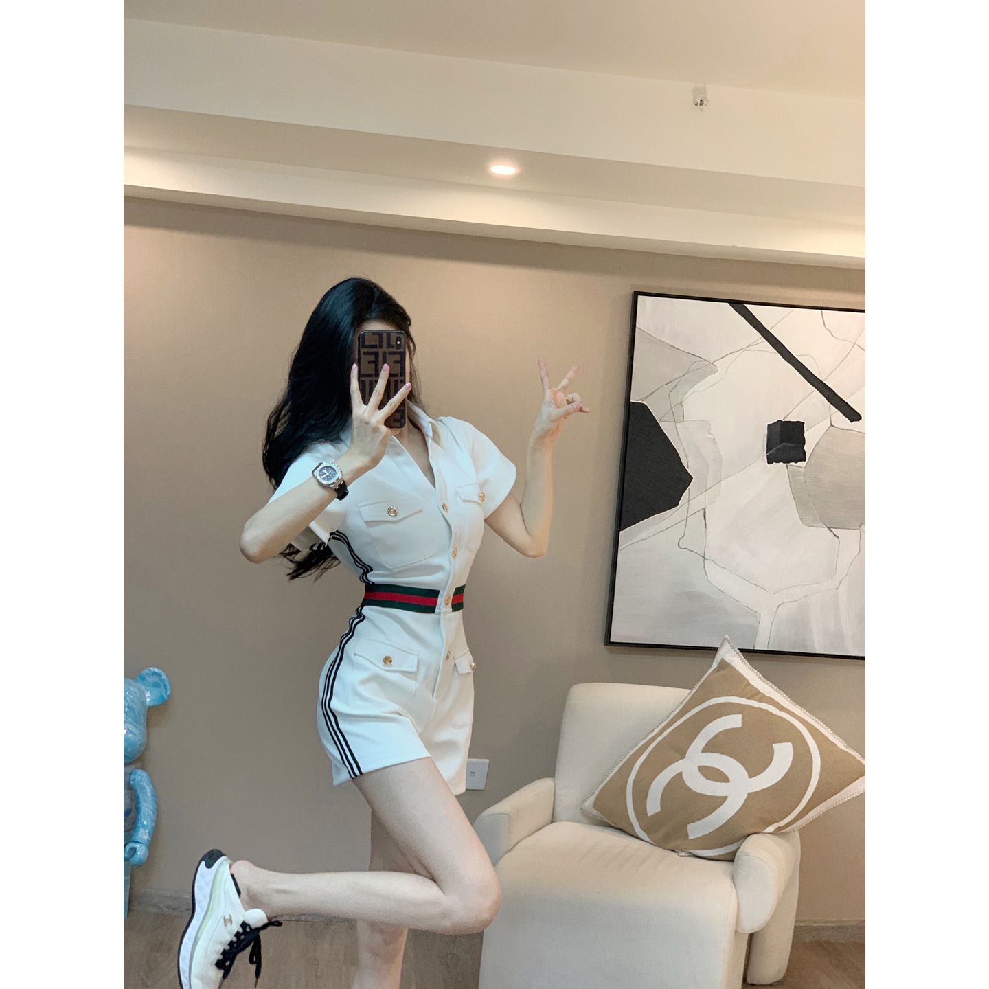 Net red temperament explosive jumpsuit women's summer new chic design sense niche high waist slim casual short pants