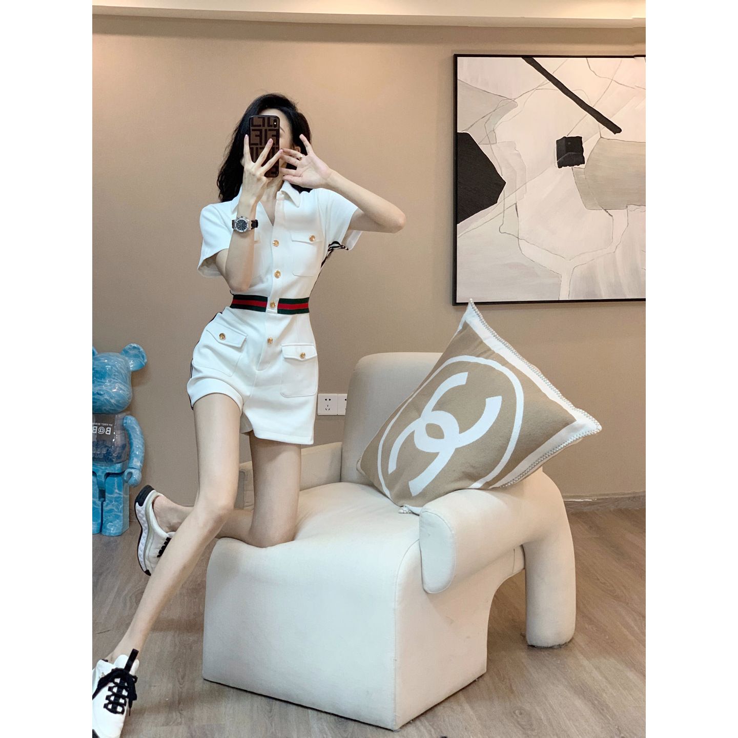 Net red temperament explosive jumpsuit women's summer new chic design sense niche high waist slim casual short pants