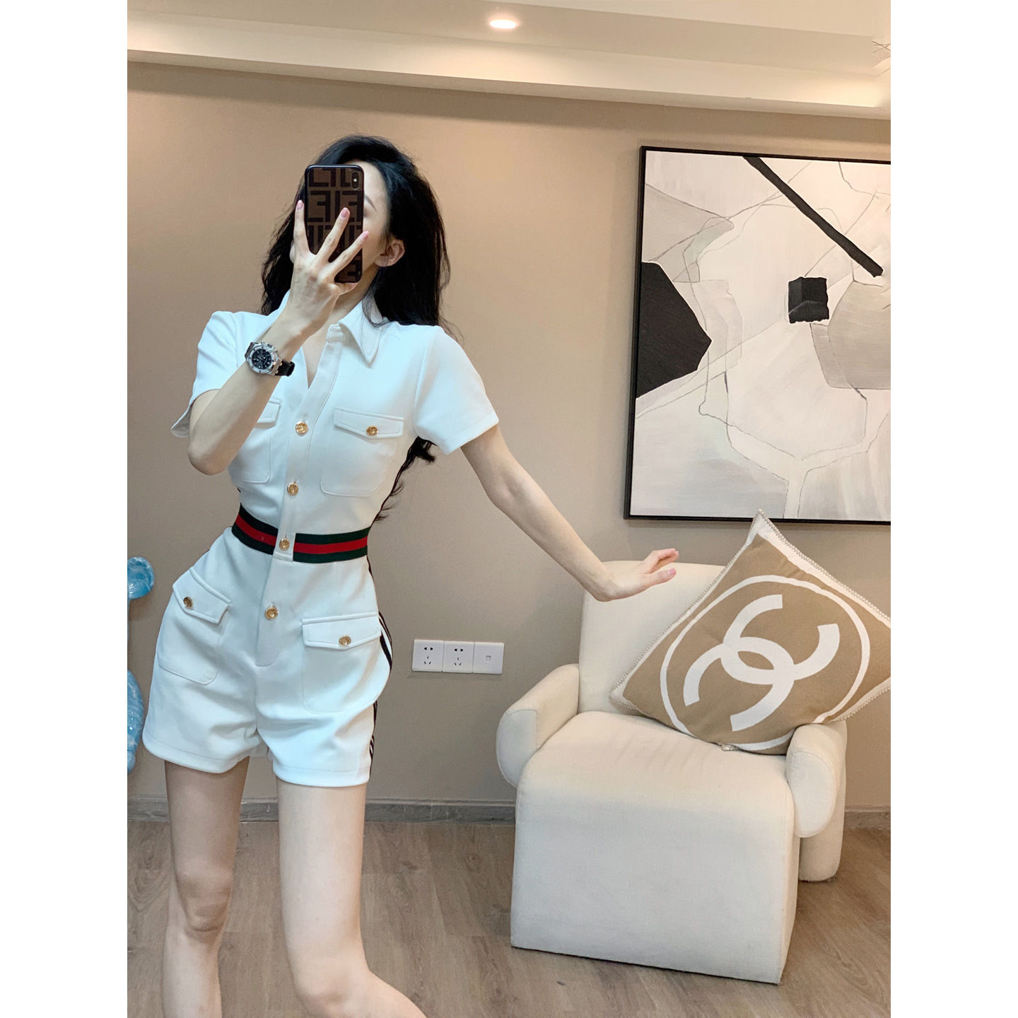 Net red temperament explosive jumpsuit women's summer new chic design sense niche high waist slim casual short pants