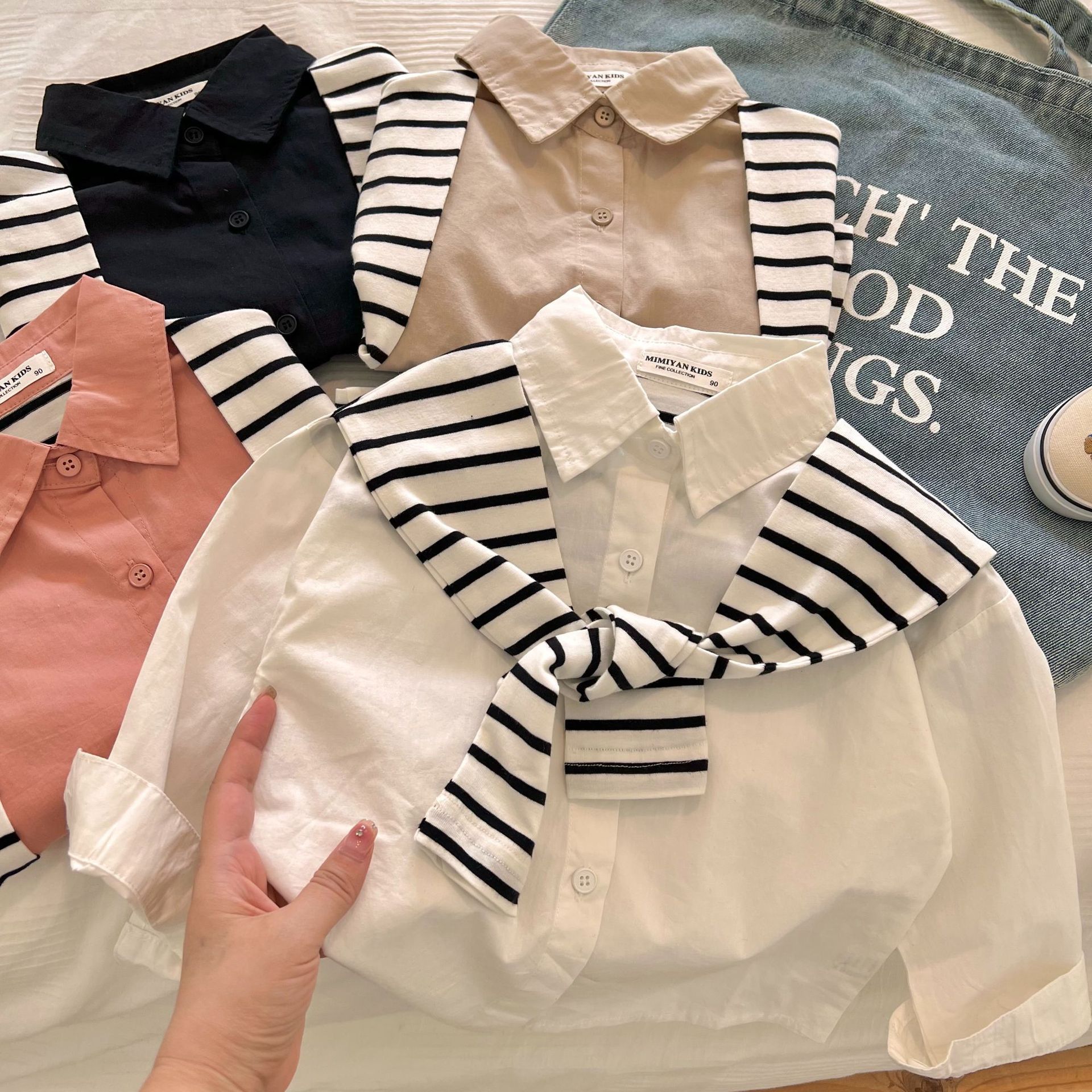 Children's shirts 2022 autumn new fake two-piece boys and girls solid color shawl shirt baby personality trendy jacket