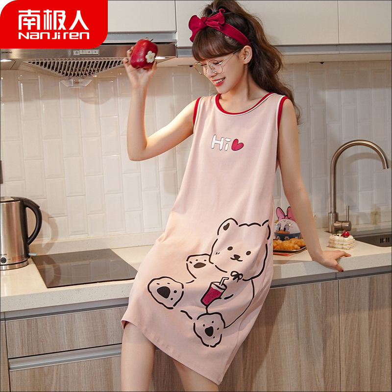 Nanjiren sleeveless vest nightdress female summer thin section cute cotton 2022 new pajamas skirt summer home service