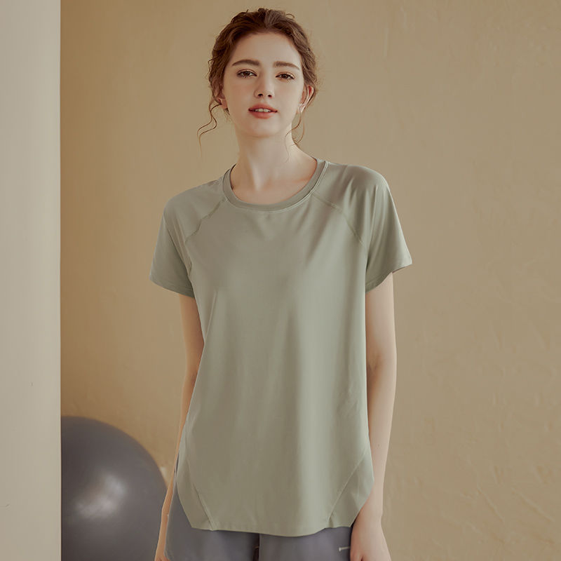 2022新款宽松瑜伽服女运动短袖T恤跑步罩衫显瘦透气健身服上衣夏