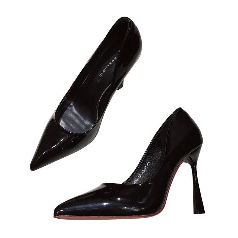  Summer Goddess Fan New Professional Sexy Patent Leather Black Temperament Single Shoes High Heels Female Stiletto Pointed Toe