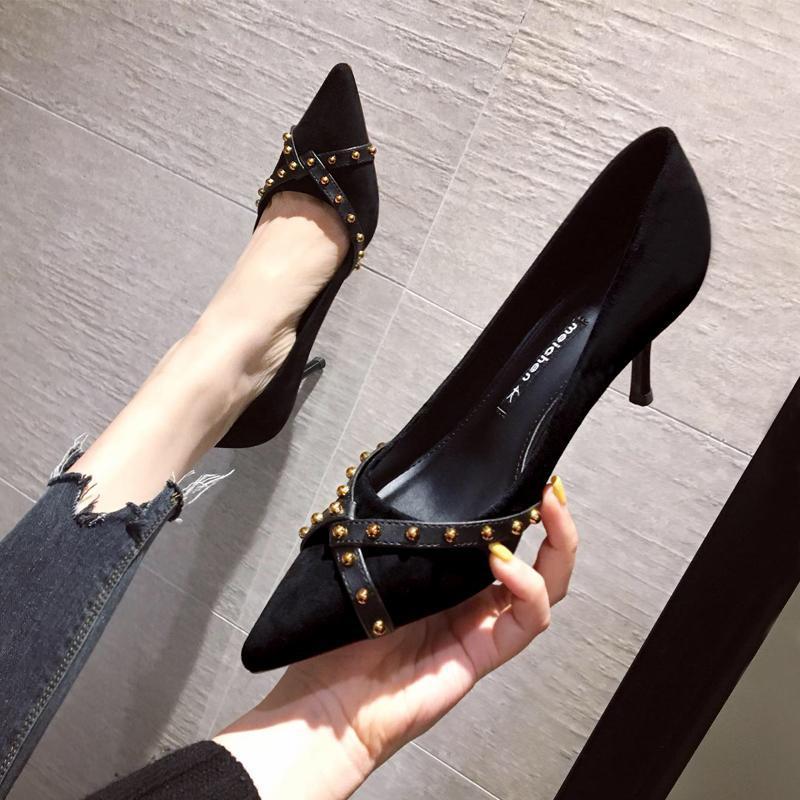 2023 spring and summer new net red French girl red high heels stiletto pointed toe small fresh black single shoes