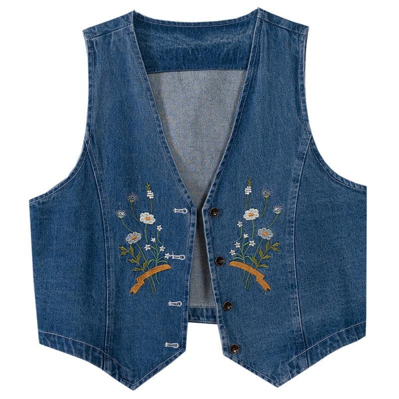 202 autumn tide with a single product denim vest retro embroidery loose outerwear vest female waistcoat with skirt design sense