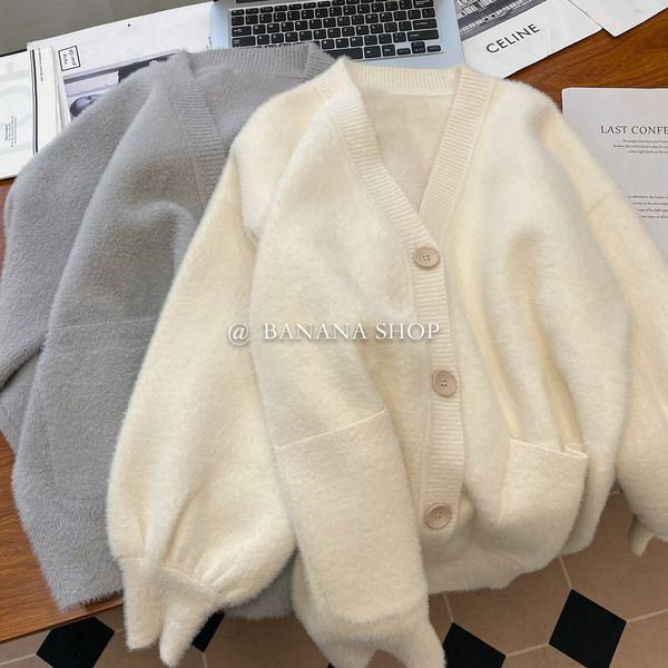 New design pocket soft waxy v-neck knitted cardigan spring and autumn loose lazy sweater jacket top women's autumn clothing