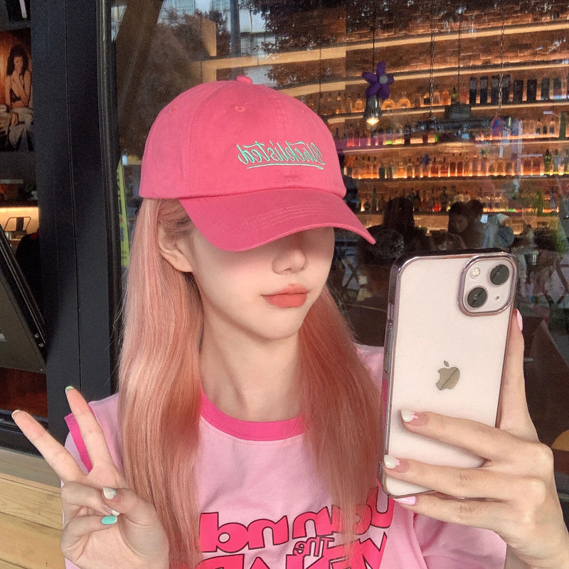 Korean ins white plum pink hip-hop baseball hat female summer fashion all-match youth sunshade cap